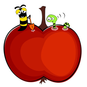 Worms And Apple Illustration