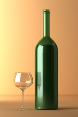 3d rendering a winebottle and goblet