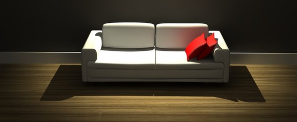 3d rendering modern sofa with red pillows in living room