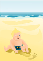 Obraz na płótnie Canvas Little child playing on the beach.