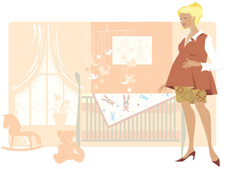 Pregant woman at baby room