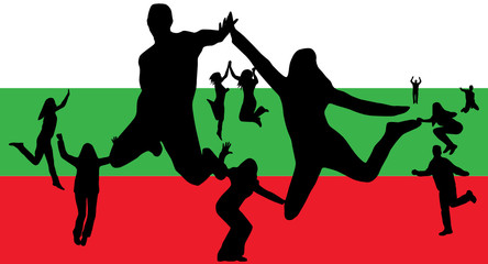 Flag of Bulgaria and people jumping