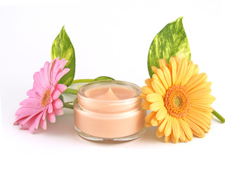 moisturizing face cream with a pink and orange flowers