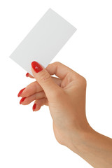 Nice female hand holding a blank bisness card
