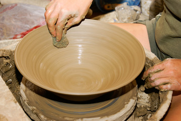 Pottery handcraft close-up at evening greek light