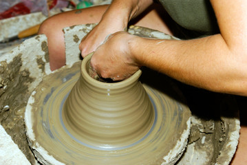 Pottery handcraft close-up at evening greek light