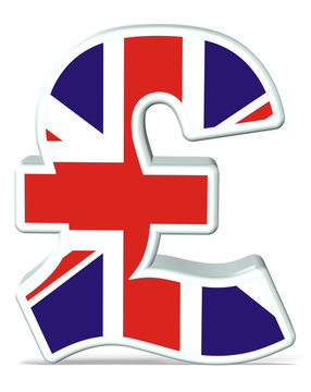 3D British Pound Streling on white isolated background with flag