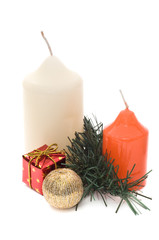 Two candles and christmas decoration