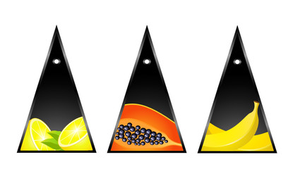 Beautiful bright cards with the image of tropical fruit