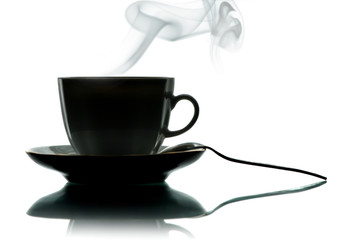Black silhouette of a cup of coffee on a white background
