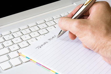 Hand writing travel plan