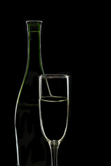 Wine bottle and glass