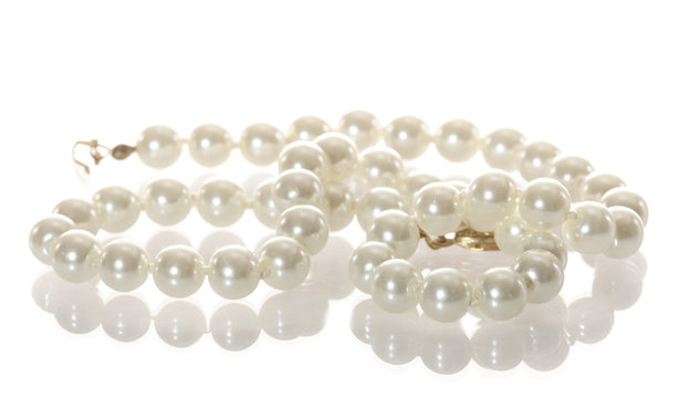 White pearl necklace isolated