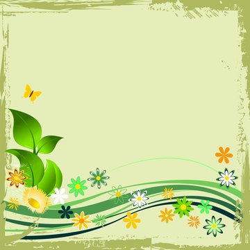 Grunge green floral frame