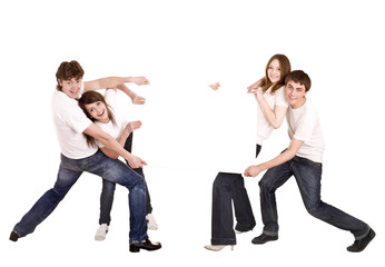 Fototapeta premium Happy family with banner.