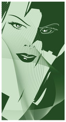 Abstract background with the person of the girl against lines