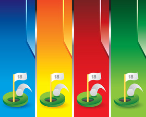 Golf hole in one on multicolored vertical banners
