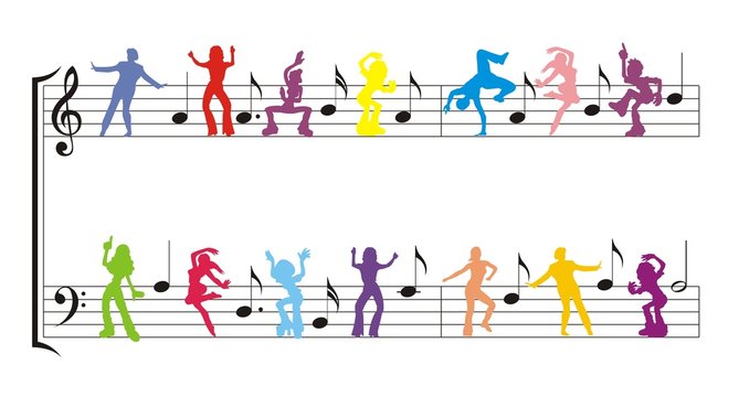 color dancer silhouette with notes