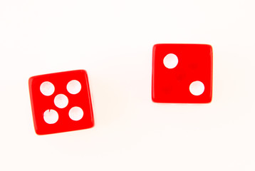 2 Dice close up - showing the numbers 2 and 5 isolated