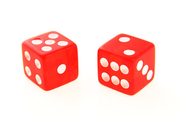 2 Dice close up - showing the numbers 2 and 5 isolated