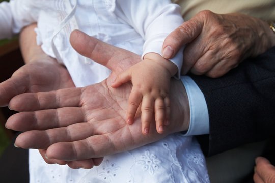 Grandparents and Grandchild, Hands 02
