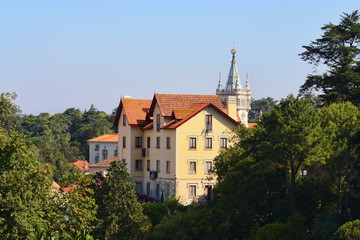 Fototapeta na wymiar baroque tower castle of sintra's city hall