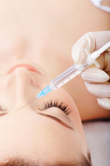 Close-up cosmetic injection with syringe
