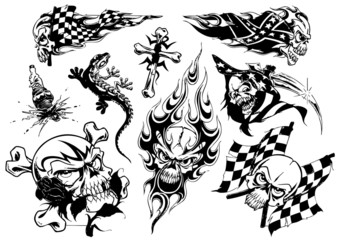 vector illustration tattoo design set (skull)