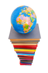 Globe and books isolated on the white