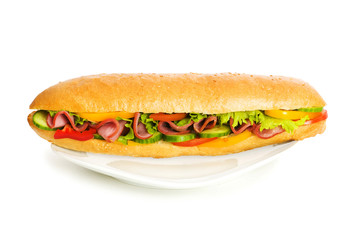 Long sandwich isolated on the white background