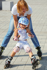 family rollerblading