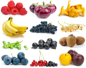 Set of fruits, berries, vegetables and mushrooms