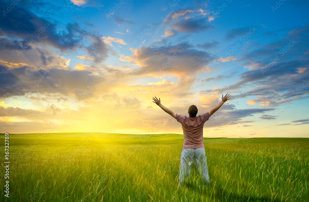 Wall mural man standing in field