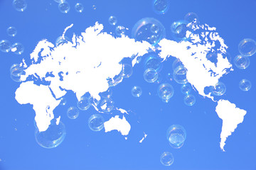 世界地図とシャボン玉