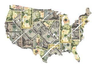 grunge USA map with dollars
