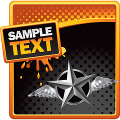 silver star icon flying on golden halftone background