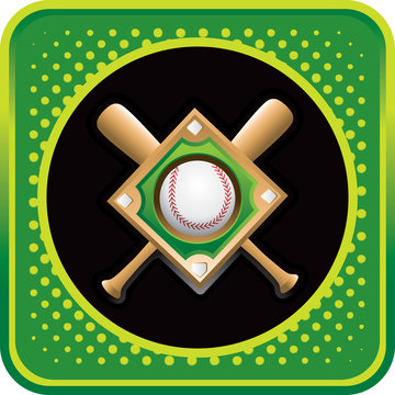 Baseball diamond and bats on green halftone web icon