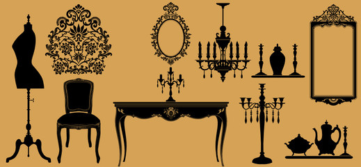 Illustration vectorielle de la collection originale de meubles anciens