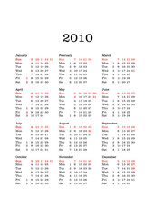 2010 calendar portrait isolated vector illustration (English)