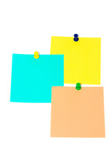 Close up of "post it" reminders on white background