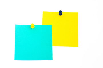 Close up of "post it" reminders on white background