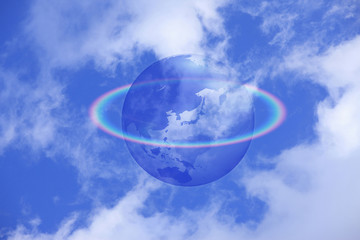 地球儀と虹
