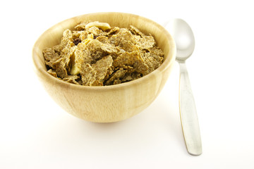 Bran Flakes in a Woodden Bowl