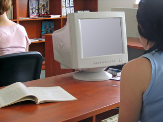 girl work on computer
