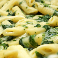 nudeln in würziger gorgonzolasauce mit blattspinat
