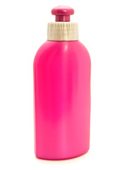 red plastic bottle over the white background