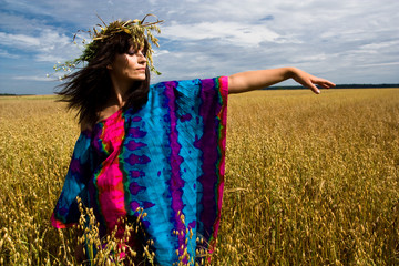 beautiful woman with flowers on her head
