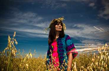 beautiful woman with flowers on her head