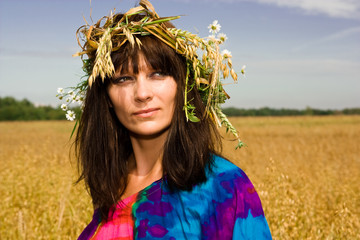 beautiful woman with flowers on her head