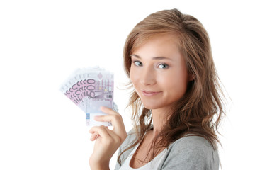 Woman holding euro money